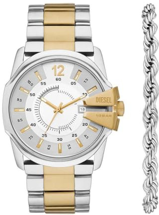 Diesel Herrenset Uhr Master Chief 3-Zeiger-Werk Datum Edelstahl, DZ2182SET