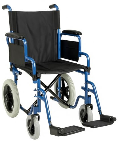 App Life Sedia a Rotelle Pieghevole Leggera Transito per Disabili ed Anziani, Dispositivo Medico di Classe I con Braccioli, Pedane ribaltabili ed Estraibili Blu