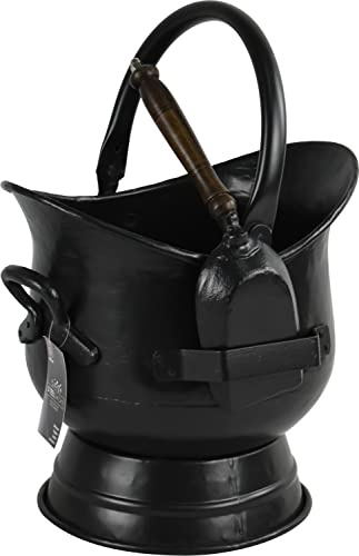 Sterling Ventures Traditional Coal Bucket with Shovel & Matte Black Medieval Style Sallet Helmet Kindling Fireplace Log Coal Bunker Wood Burner (Medium)