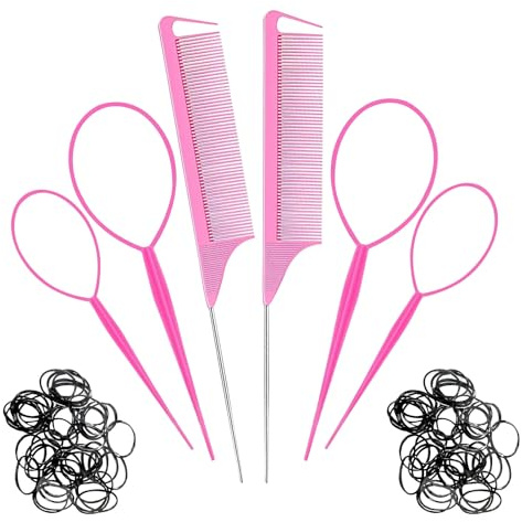 EUPSIIU 6 Piezas Accesorios de Peluquería para el Cabello, Hair Styling Tool, French Braid Tool, Hair Design, Ayuda para El Peinado, Herramienta de Trenzado de Cola de Caballo para Mujeres (Rosa)