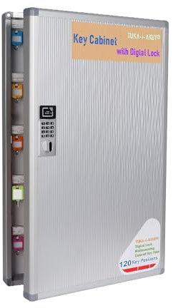 TUKA-i-AKUT Schlüsselkasten 120 Haken mit Elektronikschloss, Abschließbar Metall Schlüsselschrank Wandmontage, Aluminium Schlüsseltresor, farbige Schlüsselanhänger und Zahlenschloss, TKD8651-120
