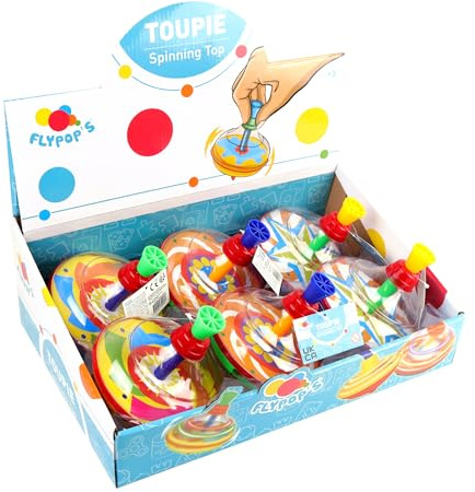FLYPOP'S - Pack mit 6 Kreiseln - Spielzeug für Kinder - 030180PA - Mehrfarbig - Kunststoff - Rotation - Geschwindigkeit - Geschenk - verspielt - Geburtstag - Kinderspielzeug - 13 cm - ab 3 Jahren