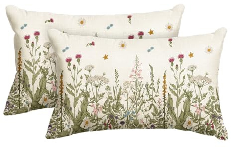 Artoid Mode Juego de 2 fundas de cojín con diseño de hierbas antiguas, flores silvestres, para primavera, 30 x 50 cm, para verano, decoración para el salón