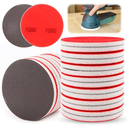 Shineboc Lot de 24 éponges abrasives - Grain 2000 - Ronds - Blocs de ponçage manuels - En mousse souple - Bloc de sable humide et sec - Pour bois, cloisons sèches, métal - Réparation de carrosserie