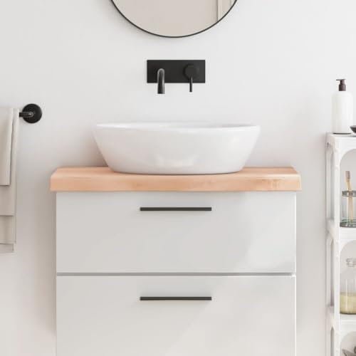 Juroupi Piano Bagno 80x40x6 cm in Legno Massello Non Trattato,Piano Bagno,Top Bagno Piano per Lavabo da Appoggio,Piano Lavabo Bagno -3156022