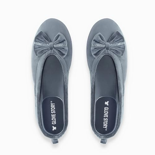 GLOVE STORY Pantofole Ballerina da Donna in Velluto per Interno con Suola Morbida in Pelle e Fiocco con Strass – Eleganti, Confortevoli, Fatte a Mano – Scarpe Morbide e Chic per la Casa
