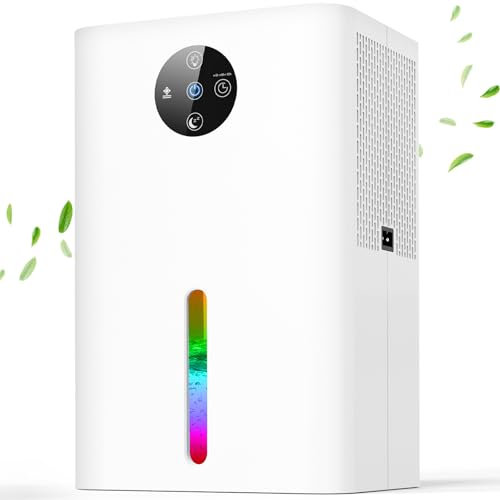 Deumidificatore Casa Elettrico 1800ML, Timer Autospegnimento e luce a 7 colori,Sbrinamento automatico, è perfetto per ambienti come bagno, camera o armadio.