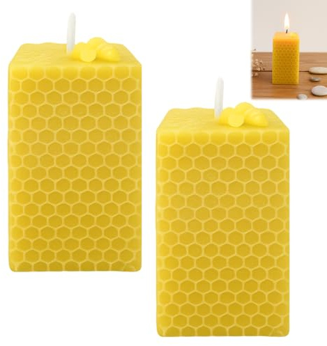 Mlifleue 2 PCS Beeswax Candles, Cube Honeycomb Beeswax Candle UK, Pure Bees Wax Candle UK, Bees Wax Candles with Cotton Wick for Relaxation, Handmade, Non-Toxic, Eco-Friendly, Allergen Safe
