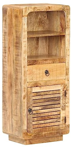 Zeehear Buffet haut 45 x 32 x 110 cm, en bois de manguier rugueux, design vintage, armoire de rangement pour salon, couloir, bureau