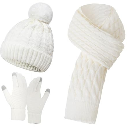 HEONSATI Sciarpa Cappello Guanti Touch Screen Invernale Berretto Donna Cappello a Maglia Freddo Invernale Sciarpa Morbidi E Caldi Guanti Touch Screen Con Fodera In Pile Per Ciclismo Arrampicata