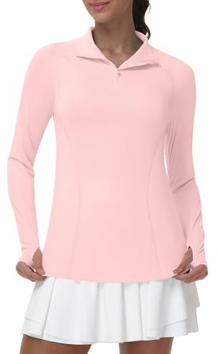 Runhit Women’s Long Sleeve UV Top 1/4 Zip Rash Vest UPF 50+ Sun Protection Running Shirt Quick Dry Breathable with Thumb Holes & Pockets for Gym Yoga Golf Hiking Outdoor Sports