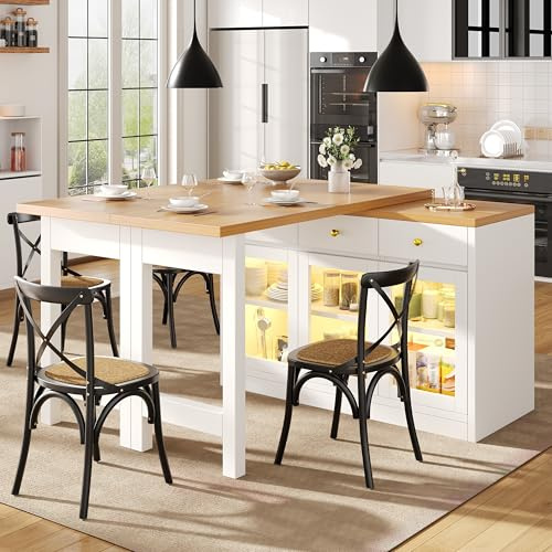 Huayz Tavolo da bar allungabile con vano portaoggetti, girevole a 360°, tavolo da pranzo pieghevole, 3 porte, 3 cassetti, isola da cucina, per soggiorno, sala da pranzo, 120-200 x 40 x 75,5 cm