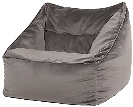 Icon Natalia Sitzsack Sessel für Erwachsene, Dunkelgrau, Flauschiger Samtstoff, Riesen Sitzsack Samt mit Füllung, Bean Bag Chair, Bequemer Sessel Wohnzimmer, Lounge, Schlafzimmer, Büro