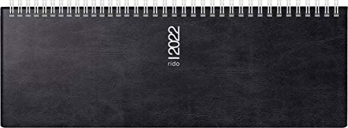 rido/idé 7036142902 Tischkalender/Querterminbuch septant, 2 Seiten = 1 Woche, 305 x 105 mm, Schaumfolien-Einband Catana schwarz, Kalendarium 2022, Wire-O-Bindung