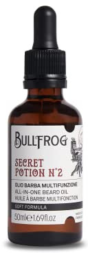 Bullfrog - Olio Barba Multifunzione Secret Potion N.2: Nutre, Ammorbidisce e Facilita la Rasatura, Texture Leggera e Profumata, Fragranza Speziata Ambrata, Made in Italy, 50 ml