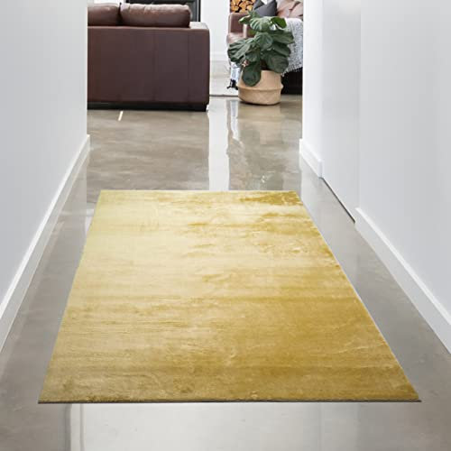 CARPETIA Alfombra Shaggy para salón flokati Soft Pelo Alto - Dorado tamaño 60x110 cm