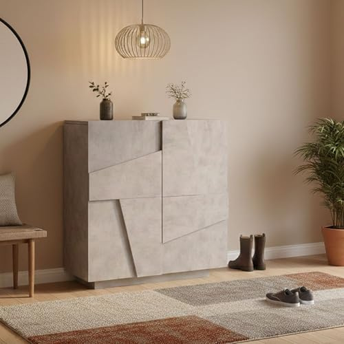 Dmora - Étagère à chaussures Joel, Armoire polyvalente avec 2 portes, Étagère à chaussures d'entrée, 100% Made in Italy, 81x38h86 cm, Ciment avec détail