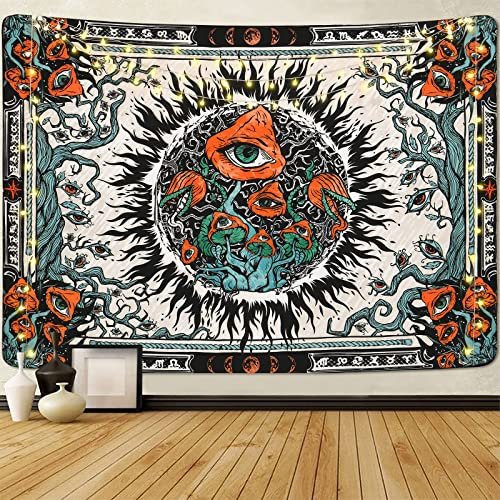 Yrendenge Arazzo da parete a forma di fungo, con sole bruciante, hippie, decorazione da parete per camera da letto, 150 x 130 cm