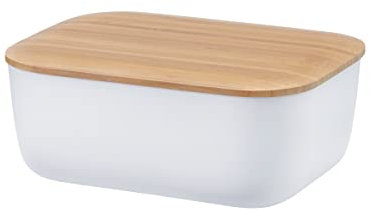 RIG-TIG Box-It Butterdose mit Bambusdeckel – Passend für Normale Butterstücke, Spülmaschinengeeignet, BPA-freies Melamin mit Nachhaltigem Bambusdeckel, Weiß