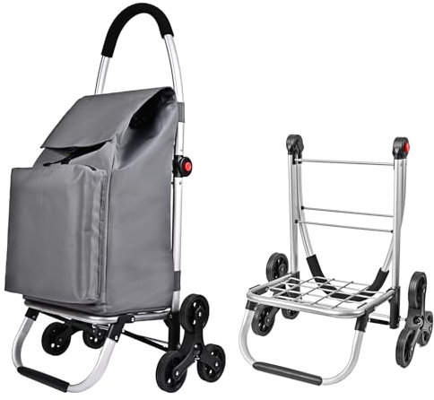 LEUYA ABC Carros de Compra, con Bolsillo para Congelados, 50L Carrito Compra Plegable de Aluminio, Carro de la Compra con 6 Ruedas, para Subir Escaleras (Gris)
