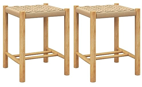 Giantex Wood Stools Set of 2, 18 Tall Boho Backless Stool Chairs with Rubber Wood Legs, Max Load 330 Lbs, Armless Wicker Stools for Kitchen Dining Room Indoor Outdoor