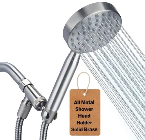 All Metal Shower Head with Handheld - 72 Long Hose High Pressure HandHeId Showerhead Sprayer, Solid Outdoor Showerheads and Brass Holder, Brushed Nickel