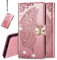 QIWEIQING Compatible with Samsung Galaxy S24 Case, Magnetic Flip Leather Premium Folio Wallet Case Card Slot Kickstand Shockproof Cover for Samsung Galaxy S24. Crystal Butterfly Rose Gold SD