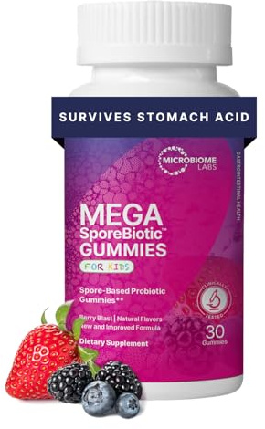 Microbiome Labs MegaSporeBiotic Kids Probiotic - Spore Based Gummy Probiotics for Kids - Supports Gut Health & Immunity with Bacillus Probiotic Blend - Berry Flavored (30 Gummies)