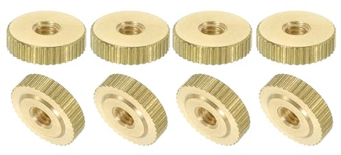 uxcell Knurled Thumb Nuts, 8Pcs M4 x D12mm x H3.5mm Brass Flat Head Through Hole with Collar Flat Head Through Hole Round Knobs Fasteners for 3D Printer Parts, Machine Tools