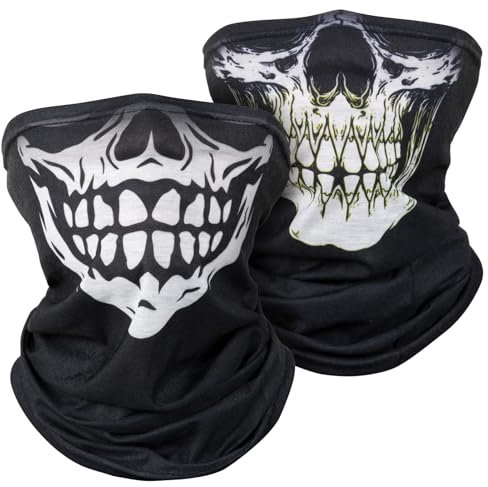 Kiiwah 2 Stück Totenkopf Multifunktionstuch, Schädel Motorrad Schlauchschal, Skull Bandanas Elastisch Sonnenschutz Loop Schal Neckwarmer für Motorrad Fahrrad Ski Halloween