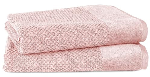 Pure Label 2-TLG. Badetücher Set mit Anhängeschlaufe aus 100% Baumwolle, saugstark, weich und Oeko-TEX Zertifiziert - 2 Badetücher aus Baumwolle 70x140 cm, Rosa