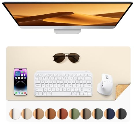 Aothia Sous-main en liège,Tapis de Bureau double face en liège naturel & cuir PU,tapis de souris/protection de table,facile à nettoyer,imperméable pour bureau/maison (Beige,65x35cm)