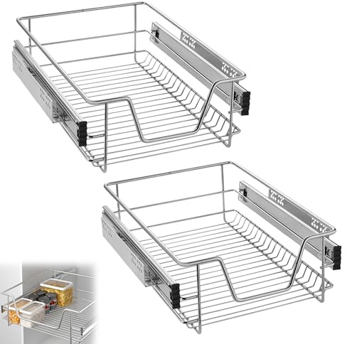 Suusolny 2er Küchenschrank Teleskopschublade Apothekerschrank Schlafzimmerschublade Einsatz Teleskopschienen Ausziehbare Ablage Schrankauszug Küchen Regal Organizer Vollauszug für 40cm Schränke