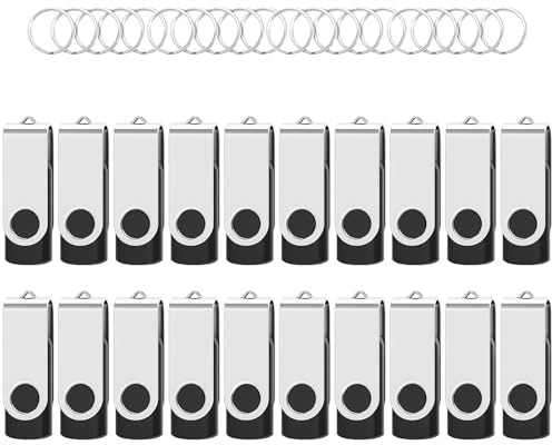 WOOOLKEN USB Stick 32GB 20 Stück High Speed USB 2.0 Speicherstick Swivel Datenspeicher Metall Memory Sticks Flash Drive (Schwarz)
