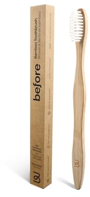 Before | Bamboo Toothbrush | 100% Biodegradable, All Natural Bamboo Handle & Plant-Based Soft Bristles, Recyclable & Compostable Cardboard Packaging, Brush Helps Improve Oral Health