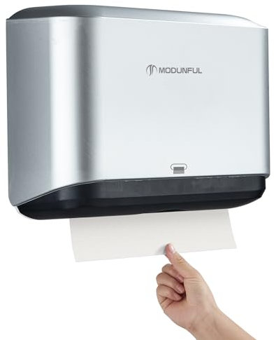 modunful Paper Towel Dispenser Wall Mounted, Multifold Hand Paper Towel Dispenser, C-Fold Paper Towel Holder for Bathroom No Hole Installation, ABS Cover, Sliver