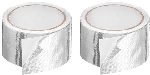 sourcing map 2pcs Heat Shield Tape 2.17 x 32.8 Ft Waterproof Sunscreen Sound Insulation High-Temperature Resistance Silver Aluminum Tape Thickness for Automotive Repairs