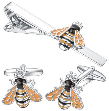 RunootPR krawattenklammer und manschettenknöpfe Biene set Gelbe Personalisiert für Herren Krawattennadel Cufflinks Schmuck Geschenk