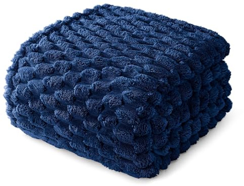 Whale Flotilla Manta Polar Suave y Mullida con Motivo Jacquard 3D, Manta para Cama Sofá y Salón Exquisita y Cálida para Todas Las Estaciones, 220 x 240 cm, Azul Marino