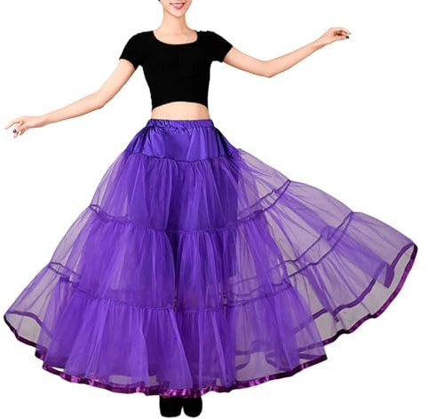 Cexiakong Falda de tul para mujer de los años 50, enagua larga, con volantes, crinolina, vintage, boda, novia, enagua para vestidos de novia, enagua Rockabilly, tutú, falda blanca, morado, XL