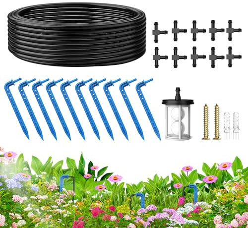 AnseTo Ergänzungssatz für Solar-Tropfbewässerungssysteme, Automatischer Bewässerungssatz mit 10 Metern Bewässerungsschlauch, 10 Bewässerungstropfköpfen, 10 T-Stücken für Bewässerungssysteme
