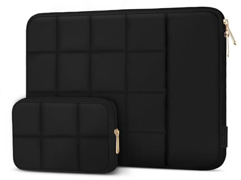 MOSISO Laptop Case 16 inch, 15-15.6 inch Puffy Laptop Sleeve Compatible with MacBook Pro 16 M5 M4 M3 M2 M1, HP Acer Dell Lenovo,Twelve Square Quilted Bag with Vertical Pocket&Small Case, Black
