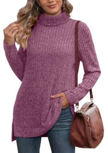 Jersey de Cuello Alto Mujer Invierno Casual Suéter de Punto de Manga Larga Clásico Sólido Elástico Cálido Pullover Jumper Tops para Mujer Suéter Invierno Otoño