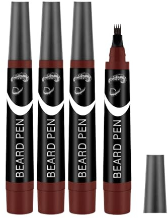 4PCS Beard Pencil Filler for Men, Beard Filling Pen To Fill,Brown Beard Pen for Define & Sharpen Hair, Beard & Eyebrow Colour,Waterproof, Long Lasting, Natural (Brown)