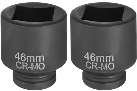 sourcing map 2pcs 4 Point Square Socket 1 Drive 46mm Metric Square Impact Socket CR-MO Blackening Standard Wheel Sleeve Pneumatic Sleeve Tool for Auto Repair Mechanical Maintenance Home Use