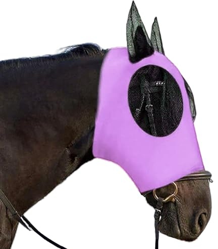 GWAWG Masque de Mouche de Cheval Violet, Grand Espace oculaire Une Taille avec Oreilles Lisse élastique Respirable Masque de Mouche d'insecte de Moustique pour Chevaux