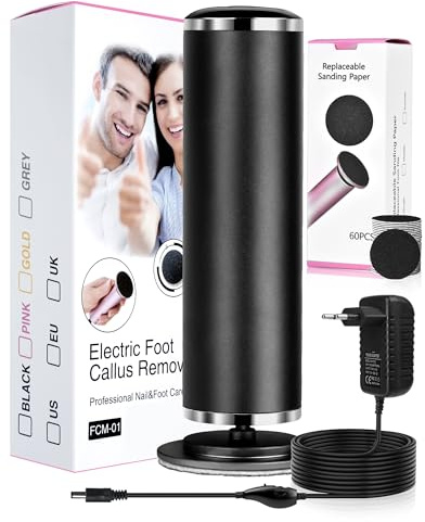 Lima Eléctrica Profesional para Pies, 60 Discos de Lija, Quita Callos y Durezas, Elimina Talones Agrietados, Pulidora Electrica para Pedicura en Casa – (Negro)