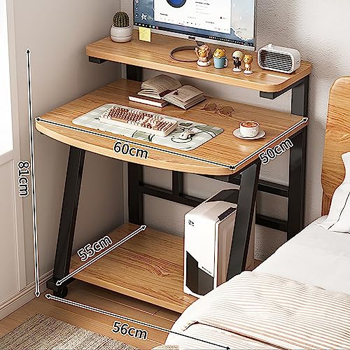 Escritorio móvil con ruedas para computadora, estación de trabajo moderna con soporte para monitor y bandeja para teclado, mesa compacta para computadora portátil con estantes para el hogar y la