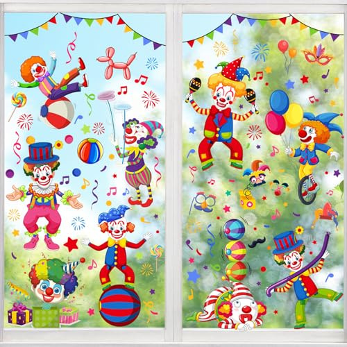 Dermalyx 9 Pezzi di finestre di Carnevale Clown e Animali, Decorazione Divertente per Carnevale, Adesivi Colorati da Circo e Clown, Adesivi per finestre Fasching per Came