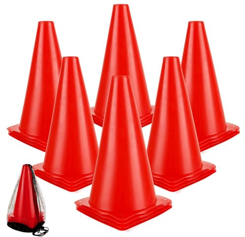 AKOLAFE 24 Piezas Conos Entrenamiento Futbol Rojo, Marcadores Deportivos PE 23 x 13,5 cm, Set de Entrenamiento con Bolsa para Agilidad Campo Patio Escuela